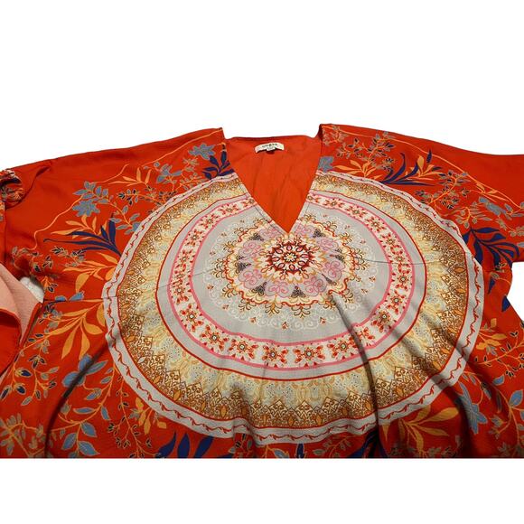 UMGEE USA 3/4 BELL DOLMAN SLEEVE BLOUSE, WOMENS, M, ORANGE & MULTICOLOR FLORAL - Picture 3 of 11